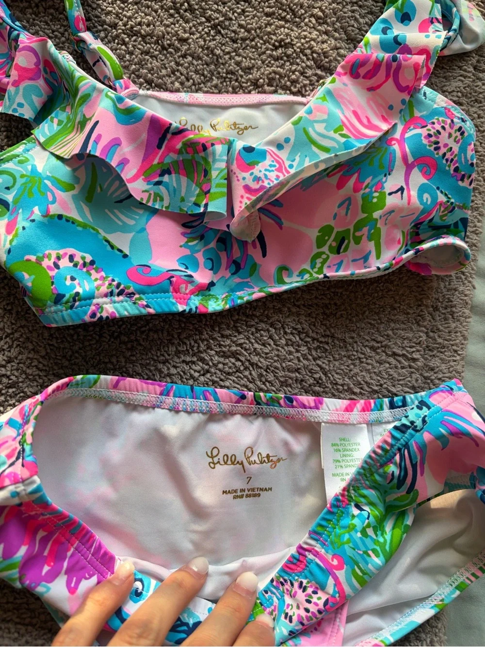 Lilly Pulitzer Pink Blue Green Floral Ruffle Bikini